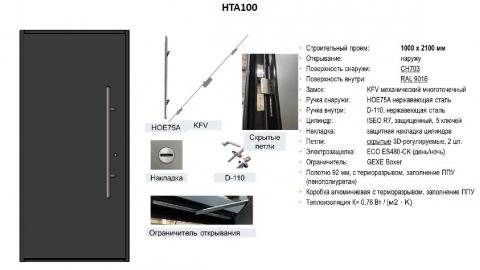 Входная дверь HTA100 HORMANN RAL 7016/9016 глухая