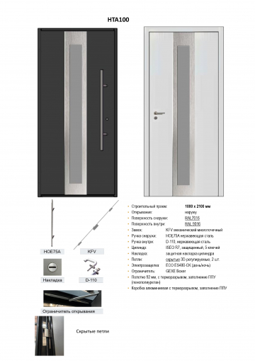 Входная дверь HTA100 HORMANN RAL 7016/9016 с остеклением